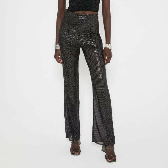 zaea | Pants & Jumpsuits | Zara Shiny Straight Leg Pants Size L A3 ...